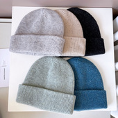 美利奴羊毛点点纱针织帽子女冬季 保暖毛线帽清雅素色条纹冷帽百搭