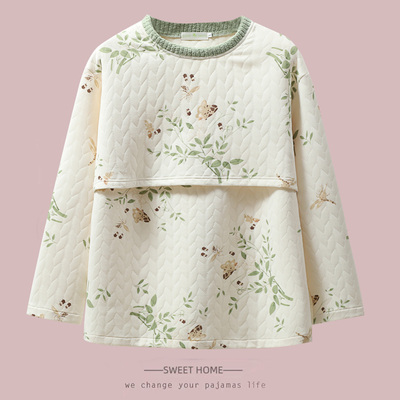 空气棉哺乳上衣单件秋冬季孕妇睡衣月子服产后喂奶大码加肥200斤