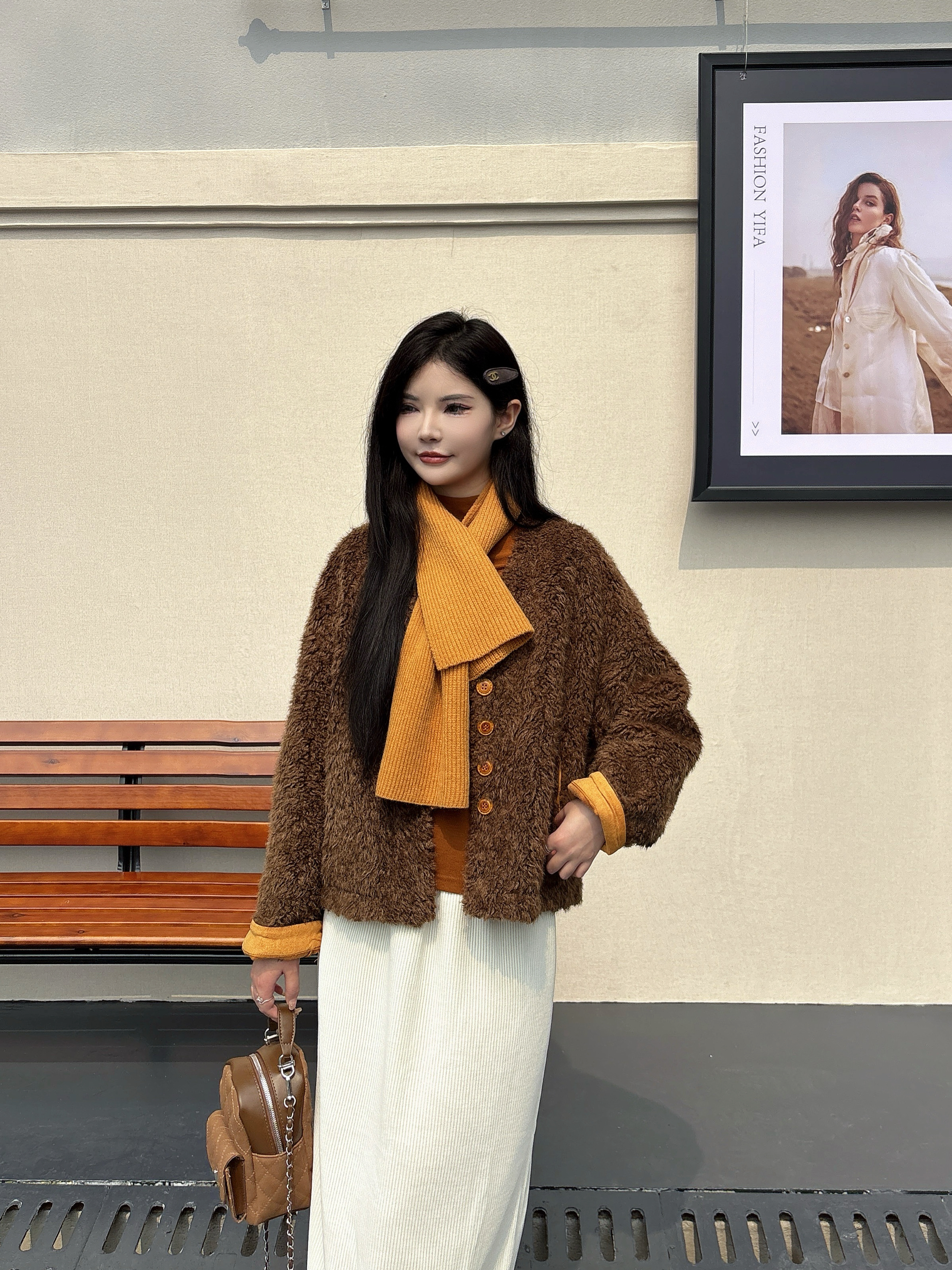 时尚皮毛一体拼接冬装外套女2025冬季新款小香风保暖毛毛上衣1020