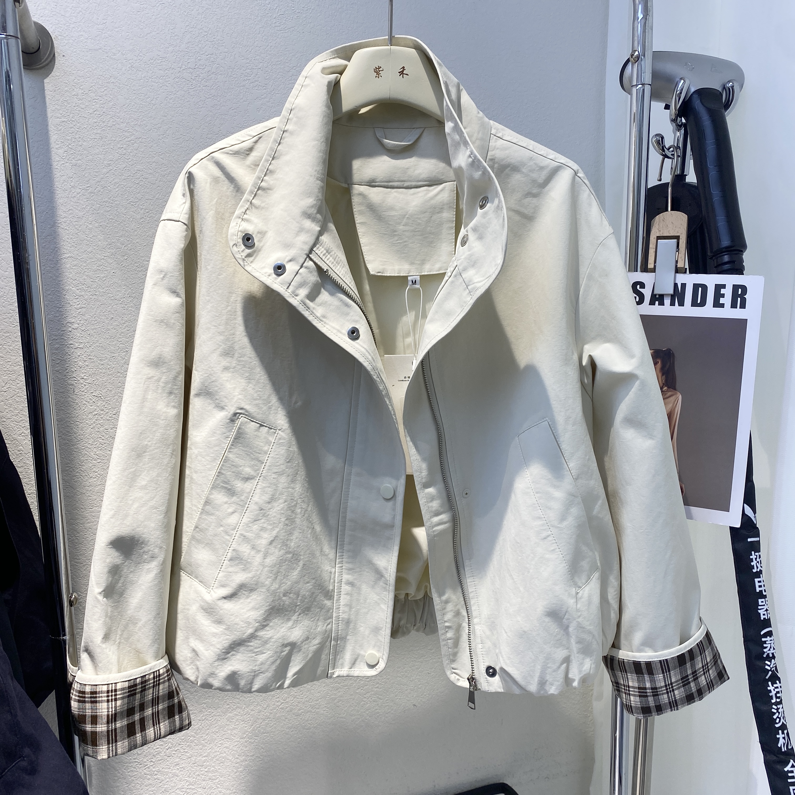 韩系外套女春秋小众设计感2025新款小个子格纹拼接百搭拼接夹克潮