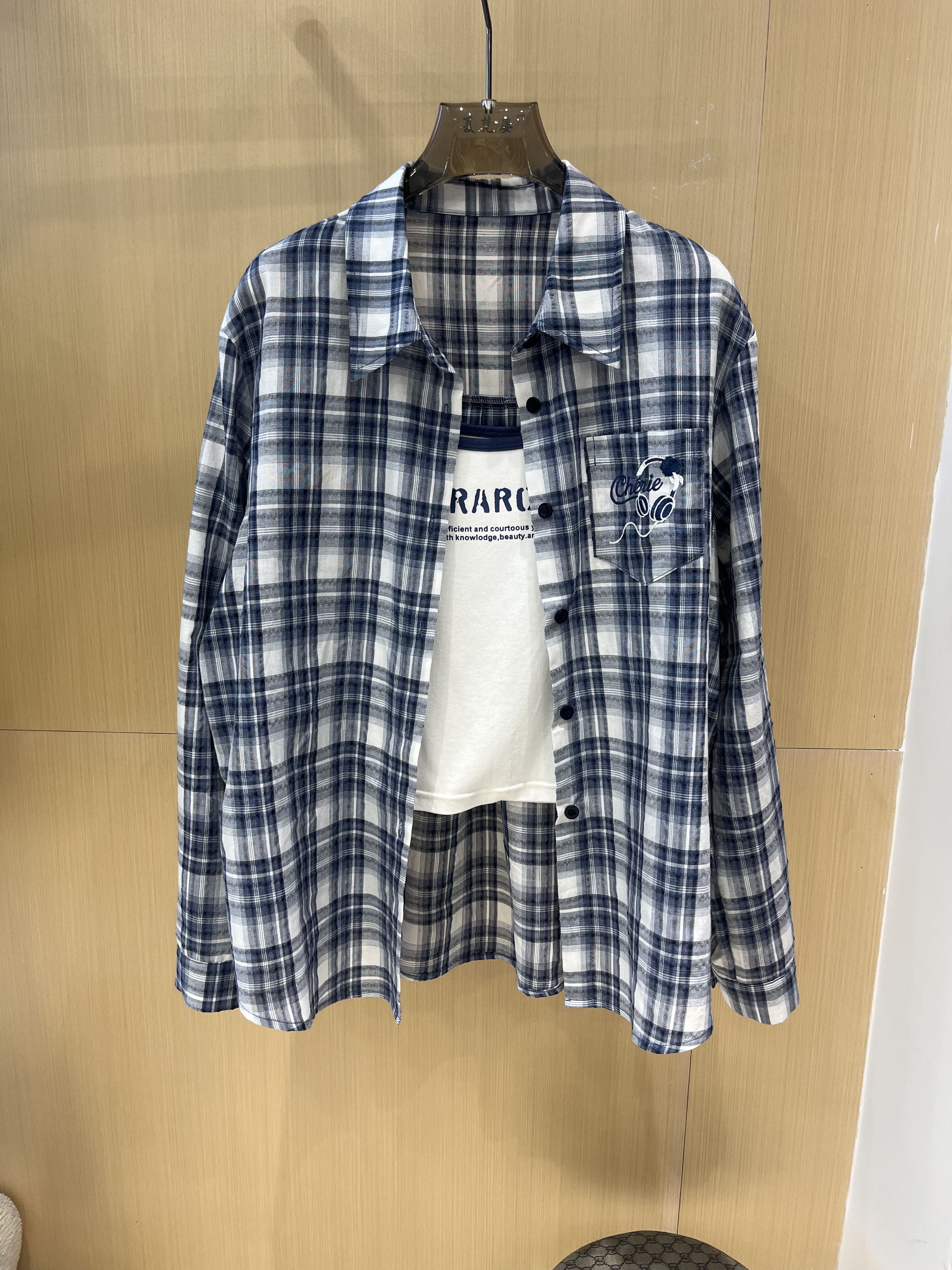 2026秋季新韩版宽松显瘦长袖格子衬衫+字母吊带设计感小众两件套