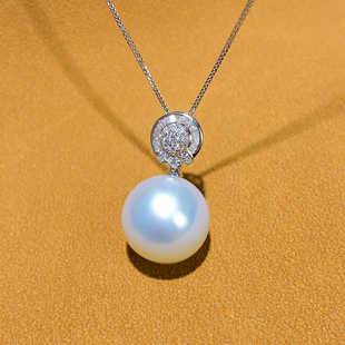 吉尔德五星维纳斯澳白海水珍珠吊坠项链正圆18K金钻正圆极强光