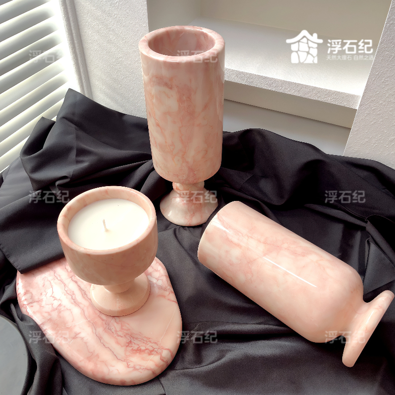 法式浪漫天然大理石花瓶烛台托盘客厅餐厅样板房复古氛围法式摆件