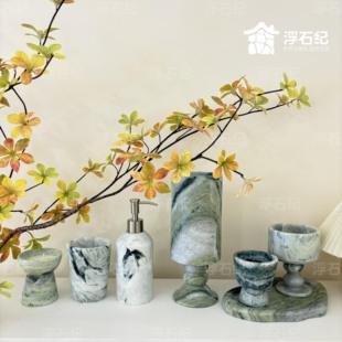 天然大理石云中翡翠烛台花瓶摆件高脚烛台样板间装修摆件