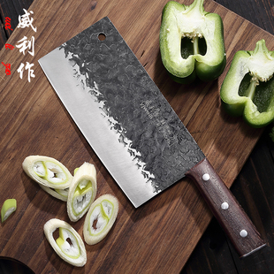 阳江锻打锤纹菜刀实木手柄铬钼钒钢刀具商用厨房饭店刀硬度60左右