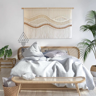 奶油风隔断遮丑壁饰背景墙装饰电表箱壁毯酒店民宿线条编织挂毯