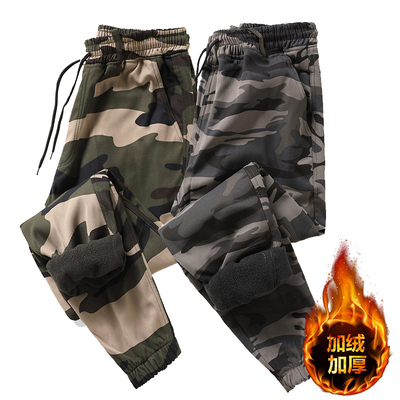 冬季耐磨工装裤男款束脚裤宽松大码工作裤加绒加厚男士迷彩休闲裤