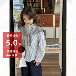 上衣 女童衬衫 2025春季 新款 儿童宝宝洋气宽松时髦刺绣条纹披肩长袖