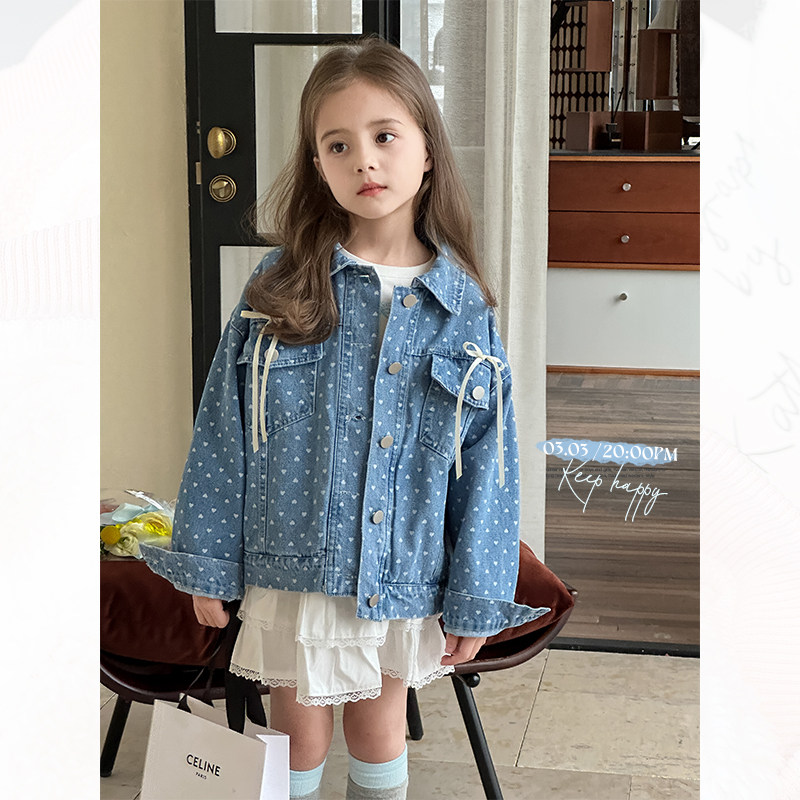 女童牛仔外套2025春秋装新款洋气爱心蝴蝶结儿童韩版中大童上衣潮,童装/婴儿装/亲子装,儿童牛仔外套,淘宝优惠券,粉丝福利购,淘宝优惠卷