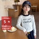 T恤2025秋季 新款 儿童洋气字母撞色打底衫 女童长袖 中大童短款 上衣