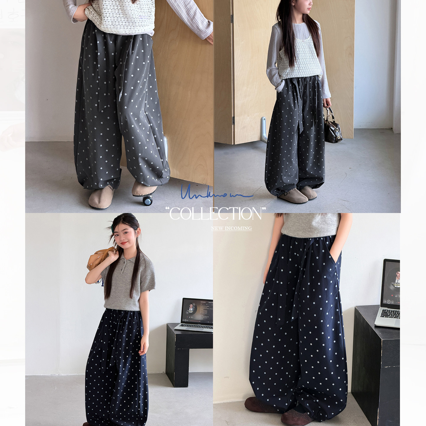 儿童裤子波点阔腿裤女童2026秋季新款宽松休闲裤松弛感系带长裤