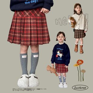 2024女童格子短裙秋冬季新款学院风裙子jk制服百褶裙半身裙A字裙