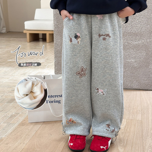 韩国女童冬季一体绒直筒运动卫裤