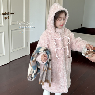 女童羊羔绒外套25冬装新款韩国儿童仿皮毛一体大衣女宝中长款棉服