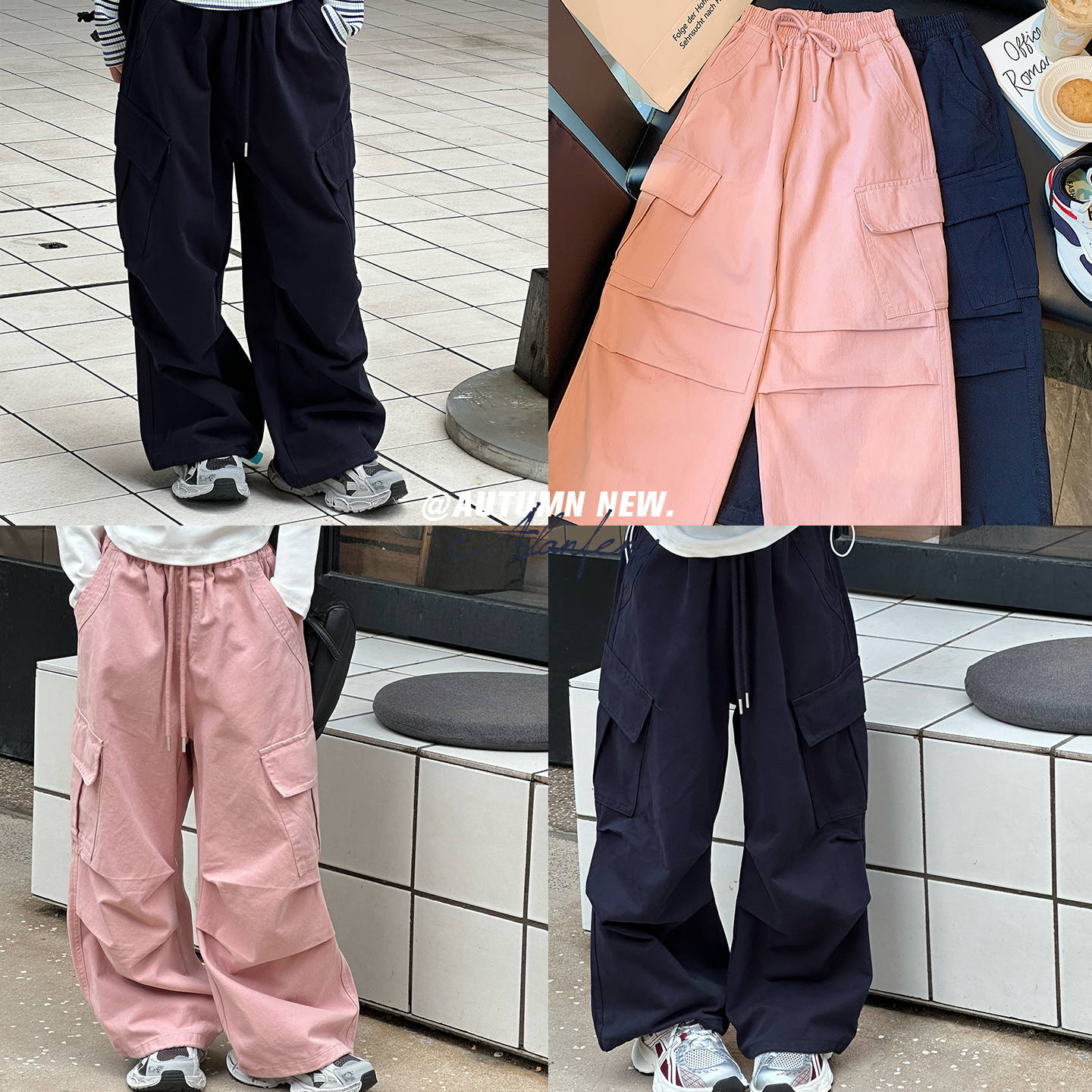 韩国女童秋季粉色时髦工装裤