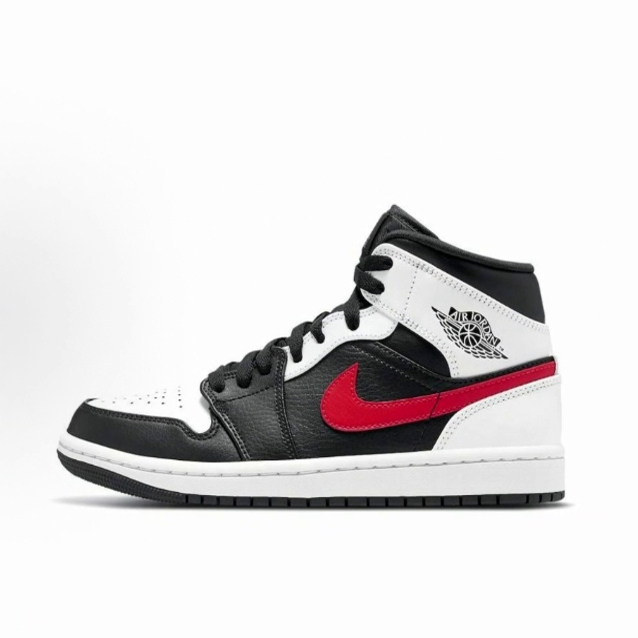 Jordan Air Jordan 1 mid 熊猫 红钩 中帮 复古篮球鞋 男女同款