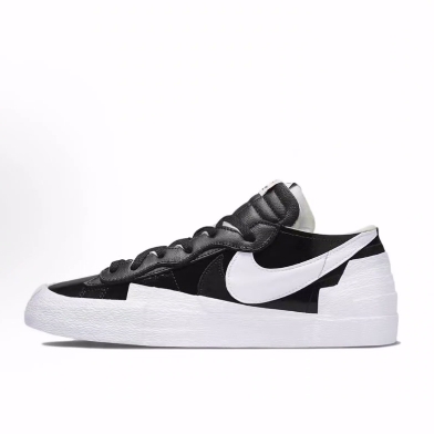 Sacai x Nike Blazer black patent 低帮 板鞋 男女同款 黑白