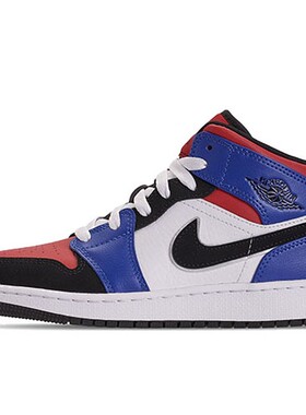 Jordan 儿童篮球鞋 红色 蓝色 中帮 Air 1 Mid 皮革 舒适百搭 防