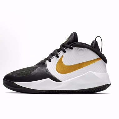 Nike Team Hustle D 9 实战运动 中帮 儿童篮球鞋 黑白金