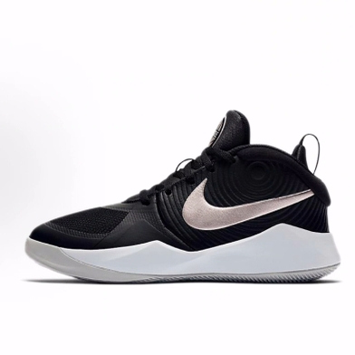 Nike Team Hustle D 9 圆头舒适 耐磨中帮 儿童篮球鞋 黑银