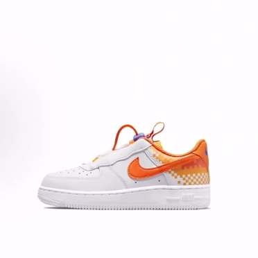 Nike Air Force 1 Toggle 皮革 低帮 儿童板鞋 白橙色 中小童