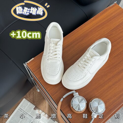 新款【隐形10cm】简约百搭牛皮小白鞋防滑女鞋子新款增高鞋休闲鞋