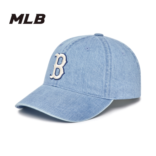 韩国MLB正品新款波士顿B字母浅蓝色软顶牛仔棒球帽潮牌3ACPD013N