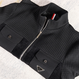 质感华夫格开衫外套 简约口袋基础百搭款厚款立领拉链夹克外套男