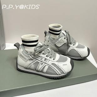 夏季男童单网运动鞋2026新款薄款网面透气阿甘鞋德训鞋女童跑步鞋