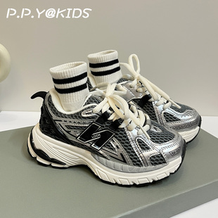 春款男童运动鞋2026新款轻便减震跑步鞋网面透气中大童女童老爹鞋