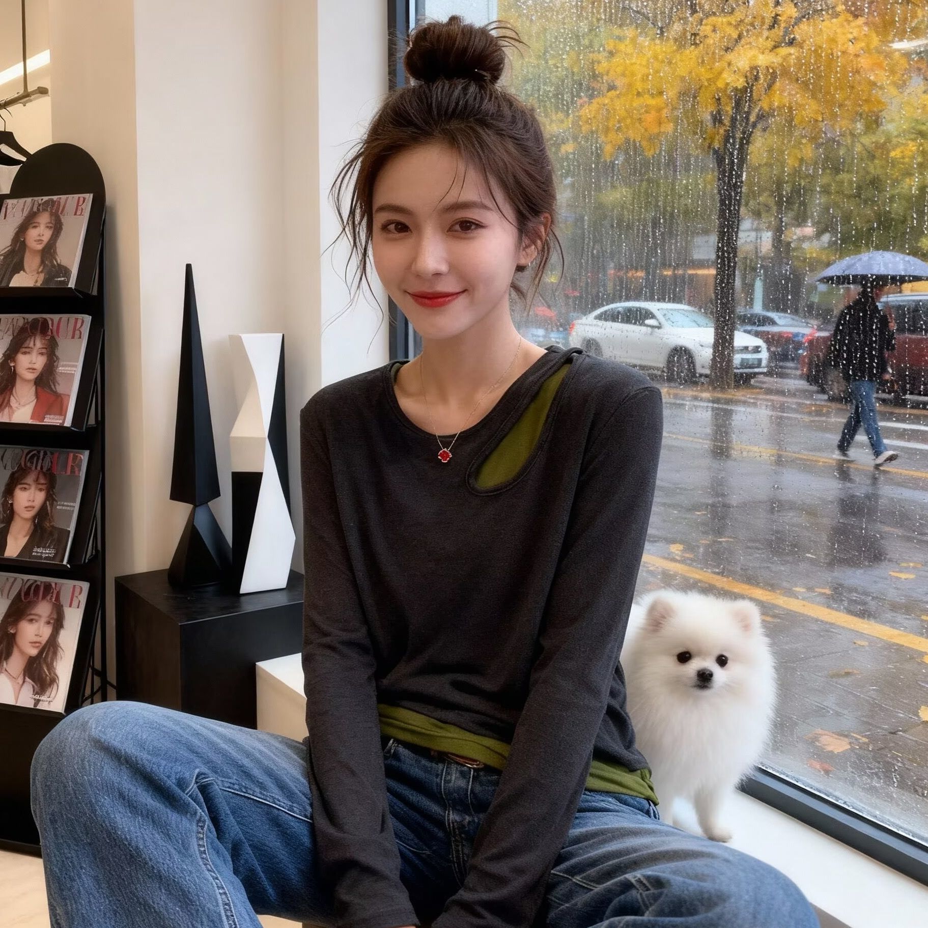 大码女装韩系设计感假两件长袖T恤女秋冬新款修身打底衫磨毛上衣