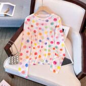 防晒罩衫 冰丝网纱女长袖 2025新款 修身 上衣 夏季 波点防晒衫 薄款