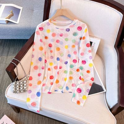 夏季薄款冰丝网纱女长袖防晒罩衫2025新款夏季修身波点防晒衫上衣