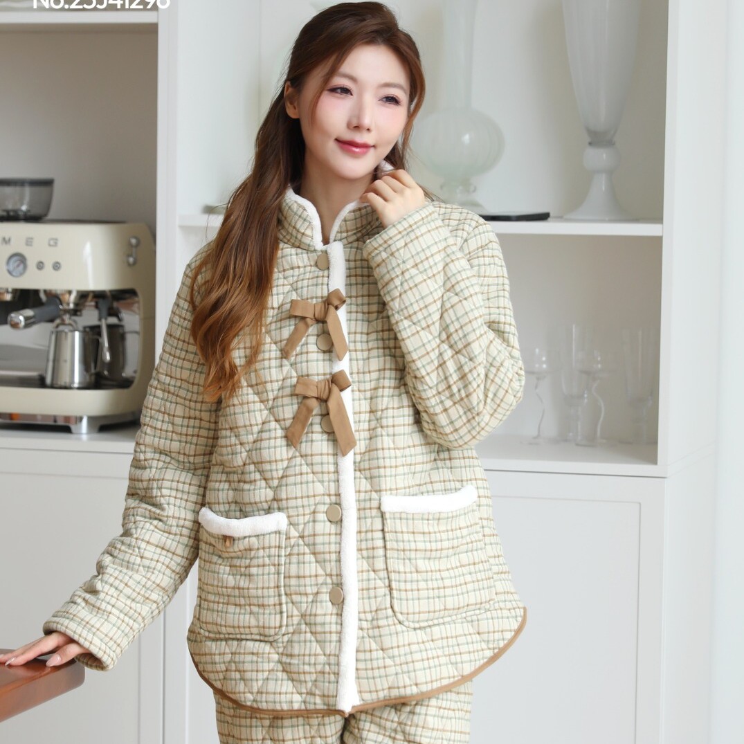 佰伦熊睡衣冬季女士三层加厚夹棉时尚保暖立领青年家居服棉袄套装