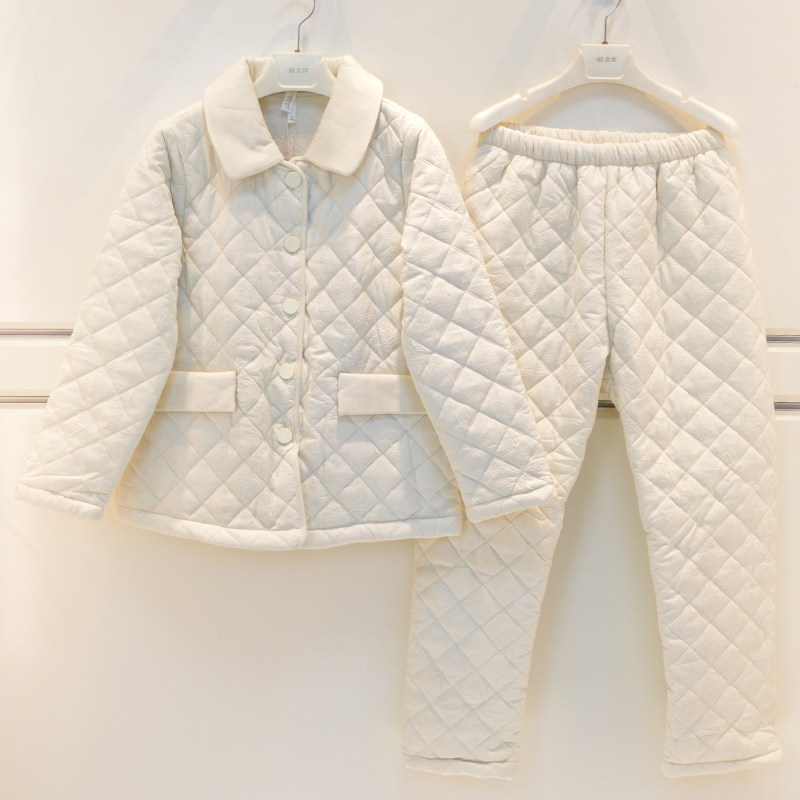 妮可雅睡衣冬季女士梭织皱布菱形加厚夹棉时尚保暖家居服棉袄套装