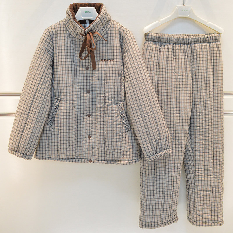 妮可雅女三层加厚夹棉保暖家居服