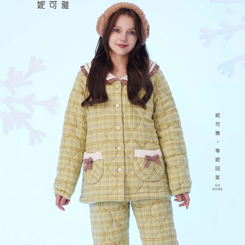 妮可雅女梭织夹棉加厚睡衣家居服