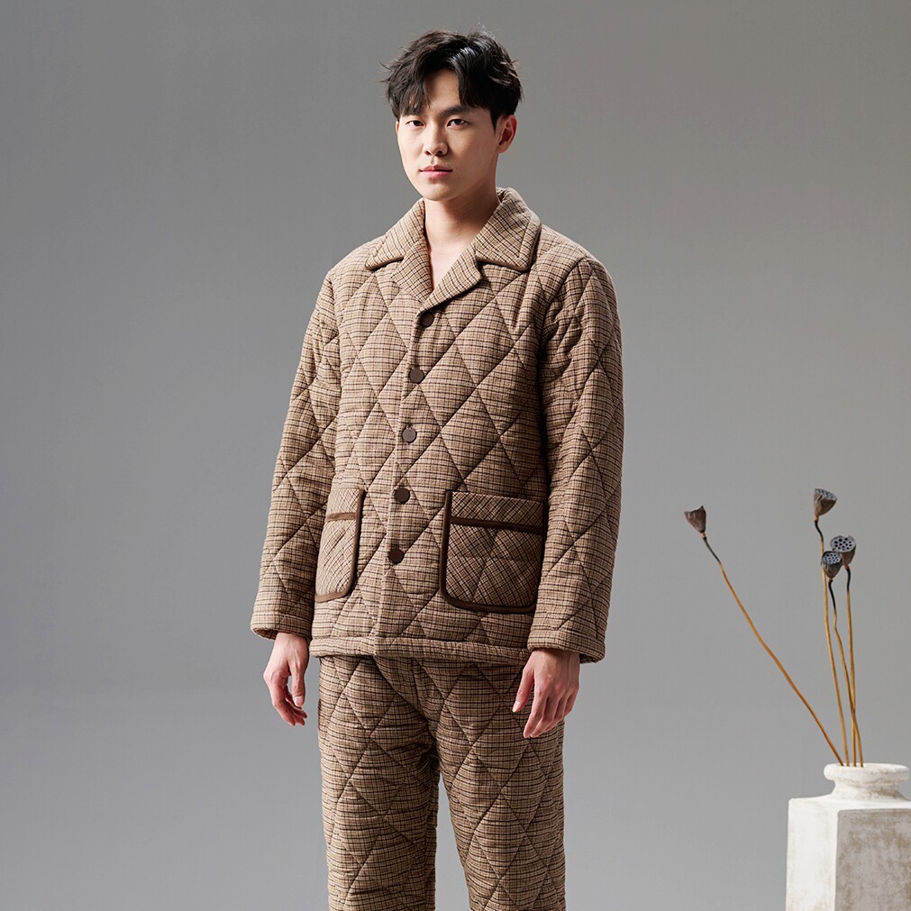 安之伴男士三层加厚夹棉睡衣