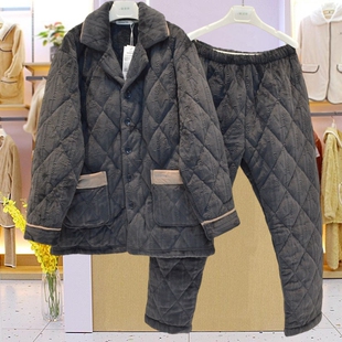 精雅睡衣2025冬季男牛奶绒三层加厚珊瑚绒夹棉休闲宽松保暖家居服