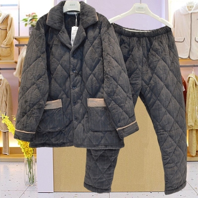 精雅睡衣2025冬季男牛奶绒三层加厚珊瑚绒夹棉休闲宽松保暖家居服