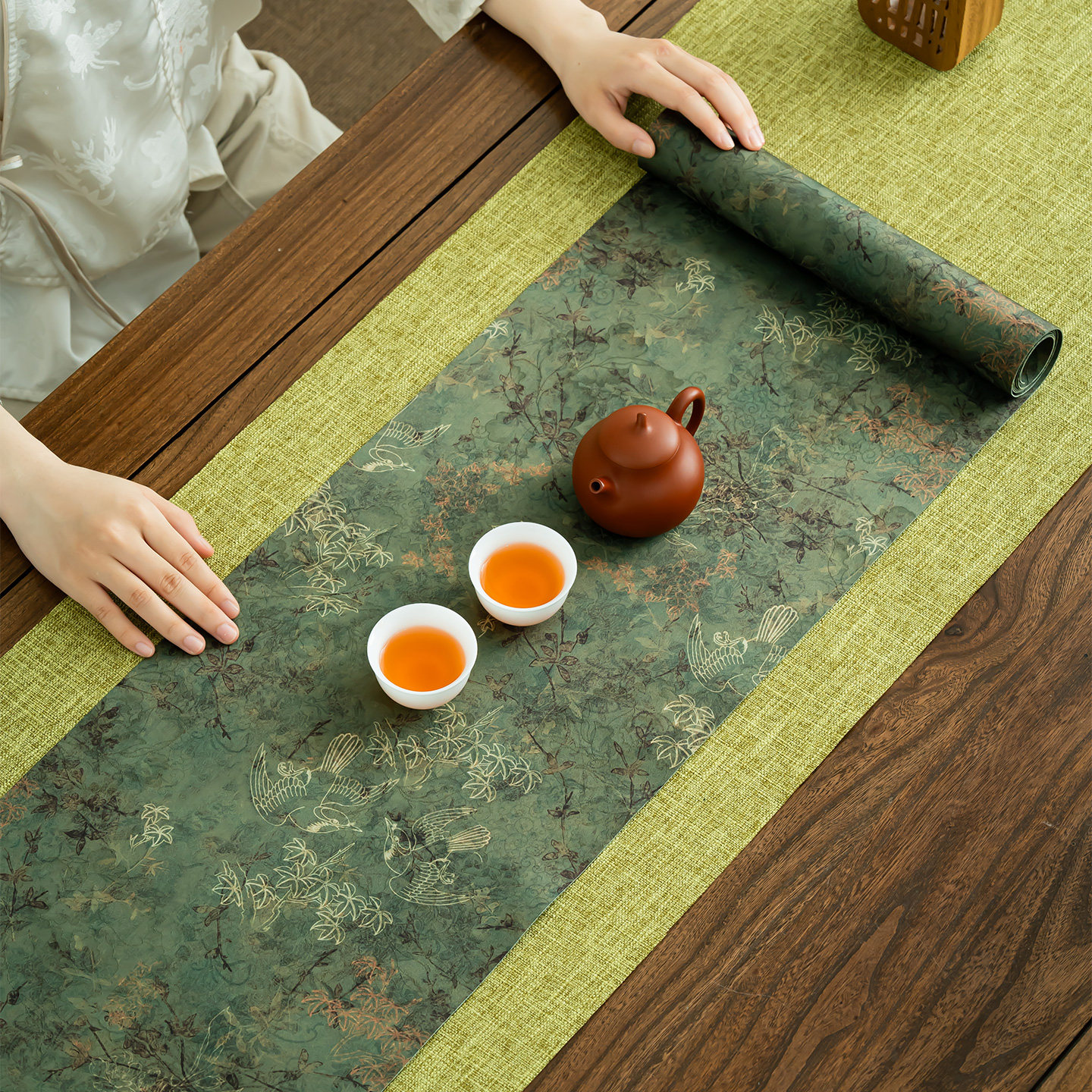 复古防水桌垫禅意台布茶席双层中式台布茶桌旗轻奢茶几布茶道桌巾