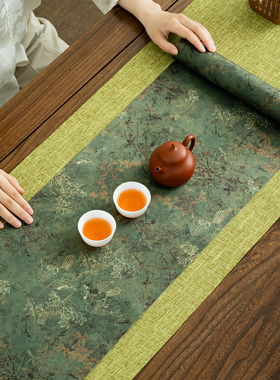 复古防水桌垫禅意台布茶席双层中式台布茶桌旗轻奢茶几布茶道桌巾