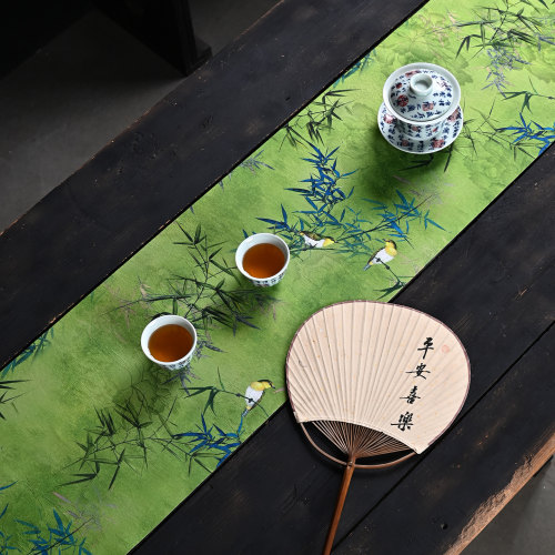 国风防水缎面牡丹提花中式茶席