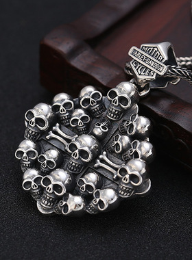 925纯银骷髅头十字架吊坠男时尚个性复古项链挂坠百搭项坠