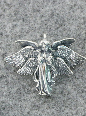 925纯银守护祈祷翅膀六翼天使吊坠项链男女个性创意礼物品毛衣链