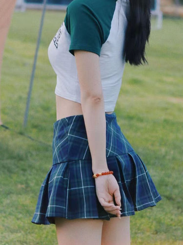 A型美式复古超短裙显瘦显腿长
