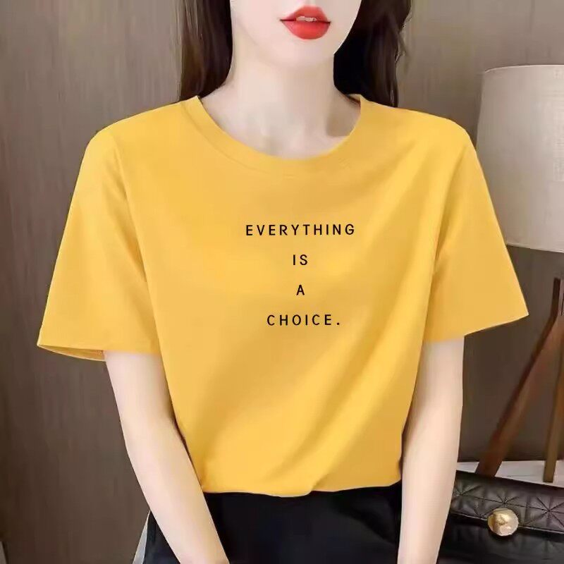 纯棉白色短袖t恤女2025夏季浅蓝上衣显瘦韩版矮个子宽松百搭体恤