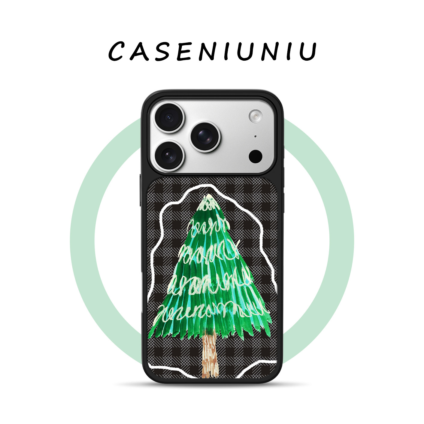 小清新格纹圣诞树适用苹果华为小米手机壳磁吸iPhone17promax新款16文艺15复古14简约13小众高级感手机壳防摔