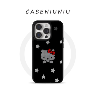 像素风小猫 适用苹果17promax手机壳磁吸iPhone16新款复古15古早千禧14高级感13个性全包华为小米手机壳防摔