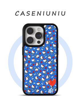 蓝色满屏Kitty猫适用苹果17promax手机壳磁吸iPhone16新款15日韩ins14小众高级13可爱卡通华为小米手机壳防摔